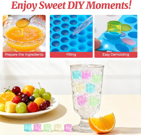 4 PCS Silicone Gummy Candy Molds, 55 Cavities Non-Stick Round Molds