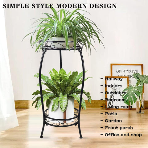 MOCORY Plant Stand Indoor Outdoor, 2 Tier 27.1" Tall Metal, Black