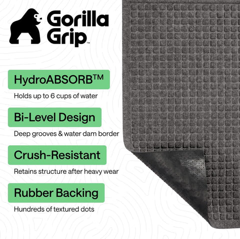 GORILLA GRIP® HydroABSORB Door Mat for Indoor Outdoor, 47x35 Charcoal