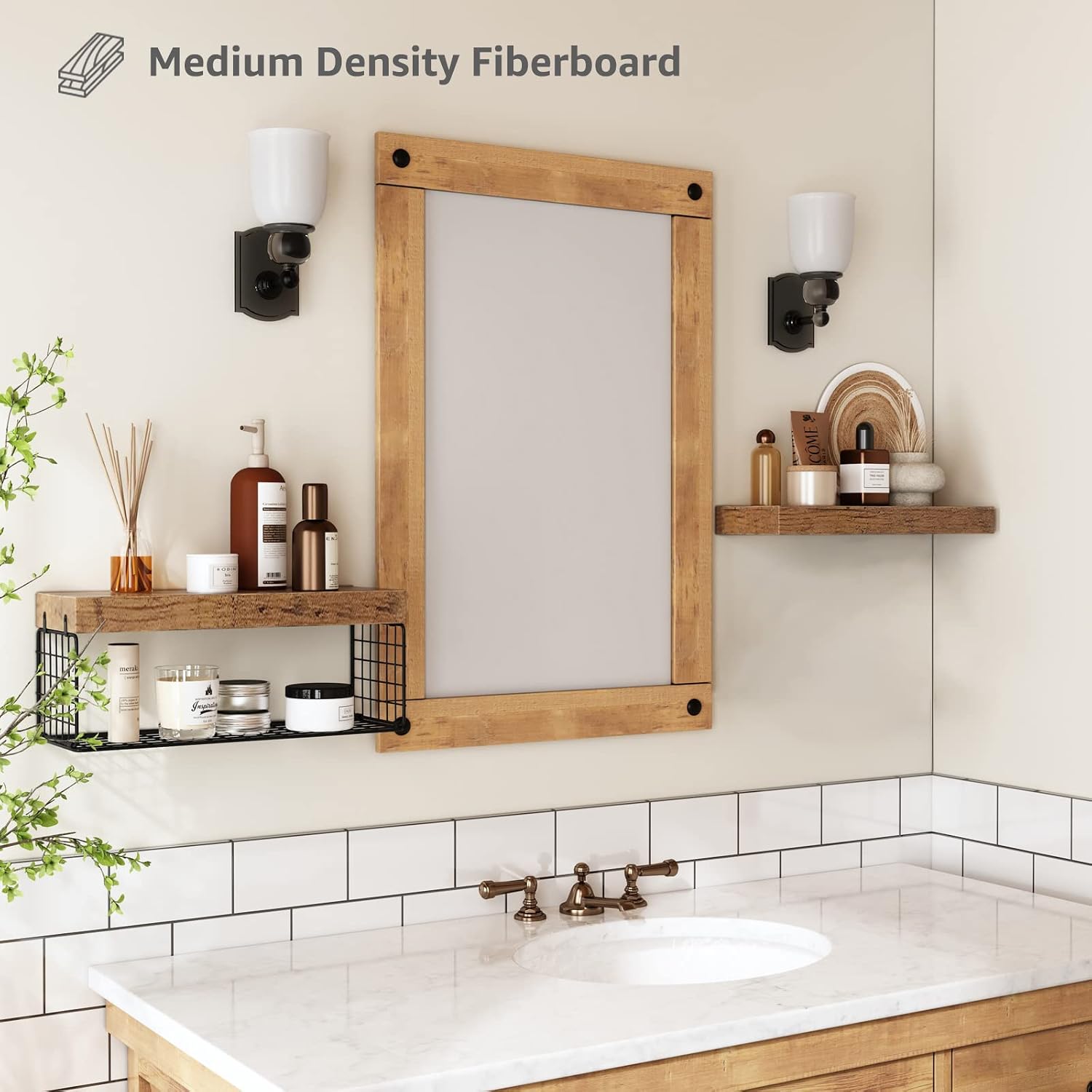 QEEIG Bathroom Shelves Over Toilet Wall Mounted (Brown, Set of 2, 15.7")
