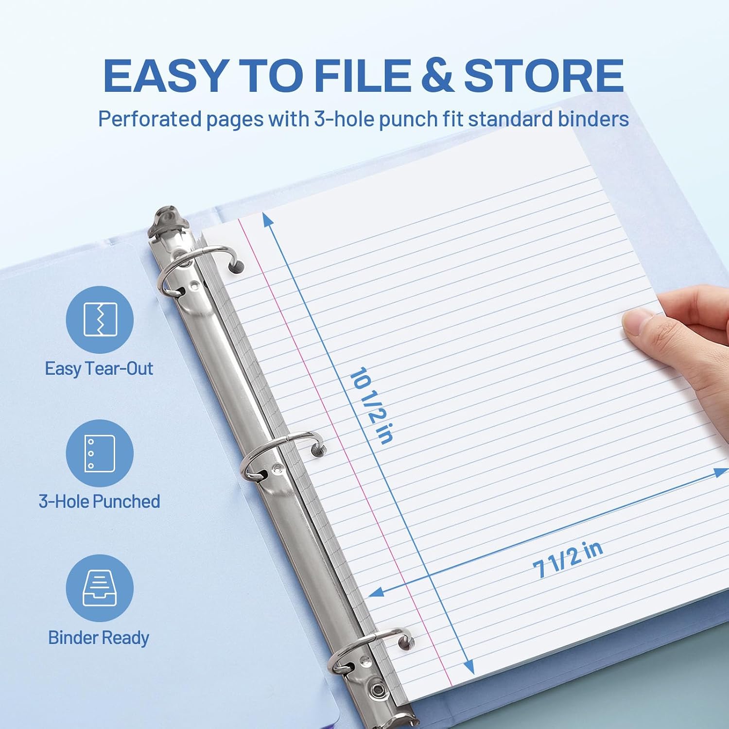 SUNEE Spiral Notebook, 1-Subject, College Ruled Paper, 8" x 10-1/2", 100 Sheets per Notebook, 3-Hole Punched Paper, Water Resistant Cover, Double-sided Pockets, Grey Blue