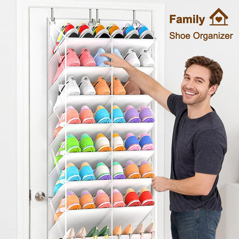 UVIAHOMI 20-30 Pairs Over the Door Shoe Organizer, Clear Pockets Hanging Shoe Storage for Closet, 10-Tier Door Shoes Rack, Handing Shoes Holder Fit All the Family's Sneakers, Boots, Heels, White
