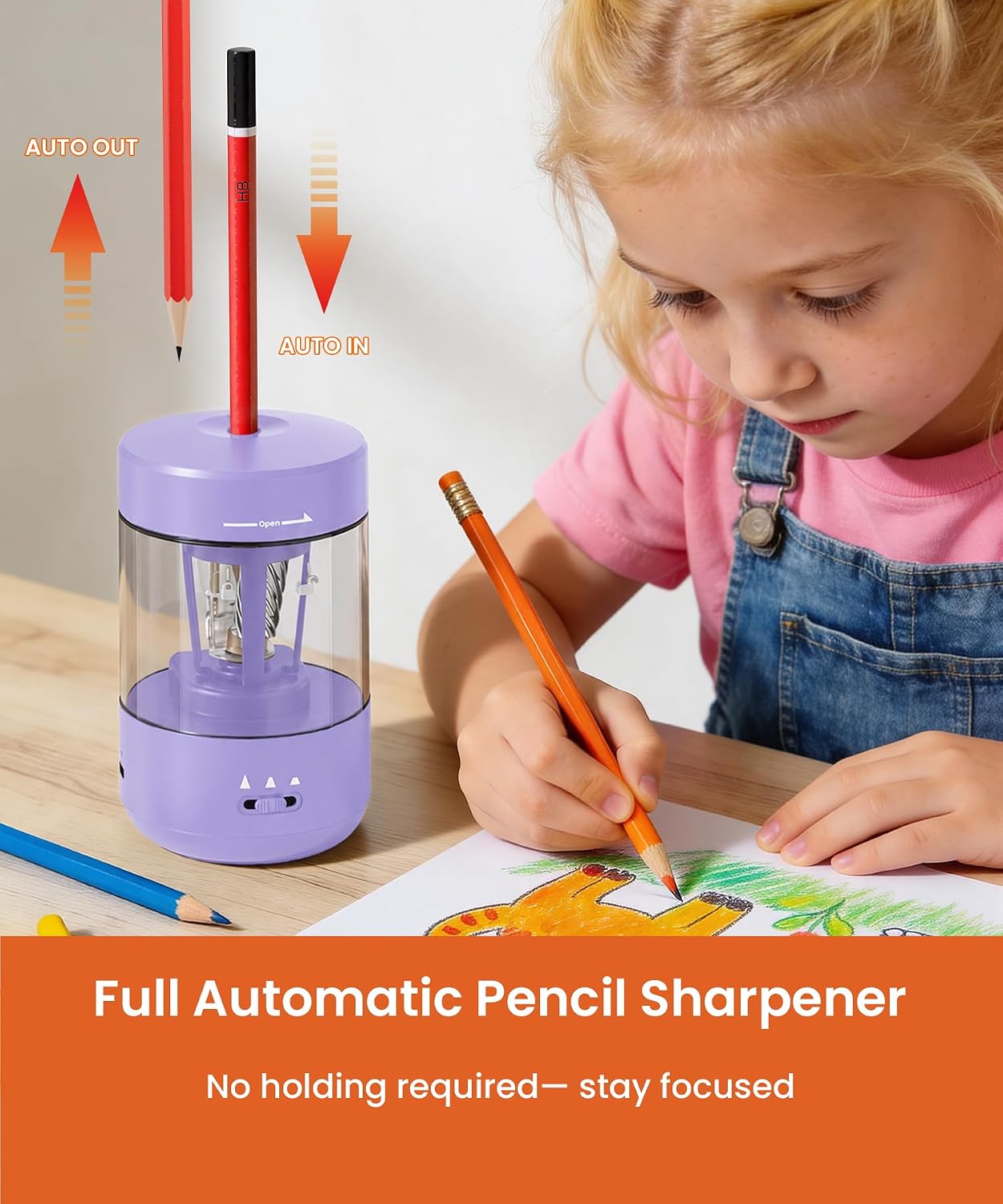 Electric Pencil Sharpener for Classroom, Fully Automatic, Purple