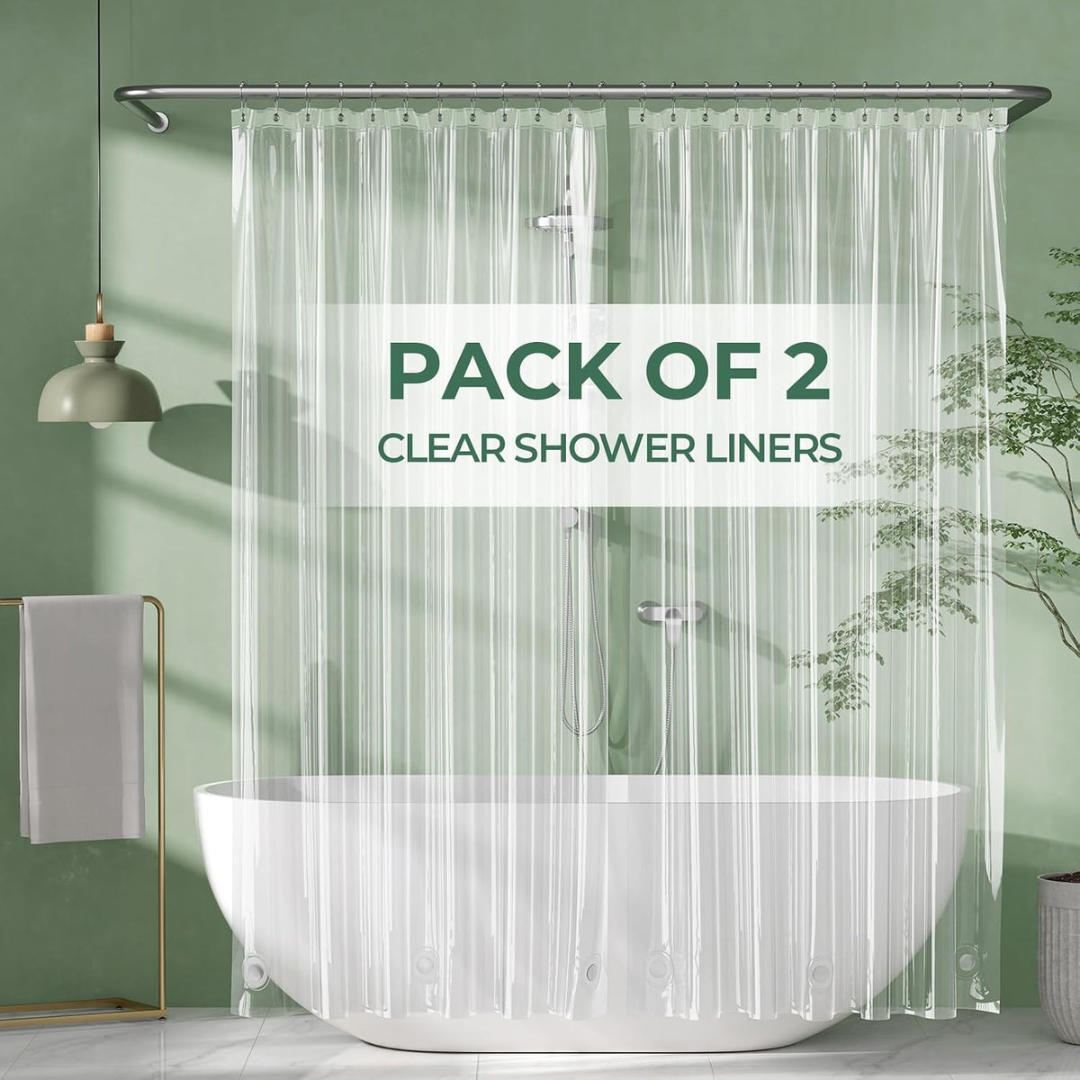 AmazerBath Shower Curtain Liner 2 Pack, 72 x 78 Inches PEVA Plastic Shower Liner with 3 Weighted Stones and 12 Rustproof Metal Grommet, Lightweight Waterproof Shower Curtain - Clear