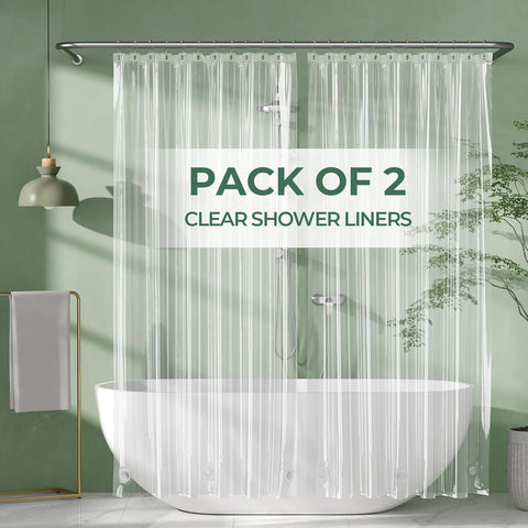 AmazerBath Shower Curtain Liner 2 Pack, 72 x 78 Inches PEVA Plastic Shower Liner with 3 Weighted Stones and 12 Rustproof Metal Grommet, Lightweight Waterproof Shower Curtain - Clear