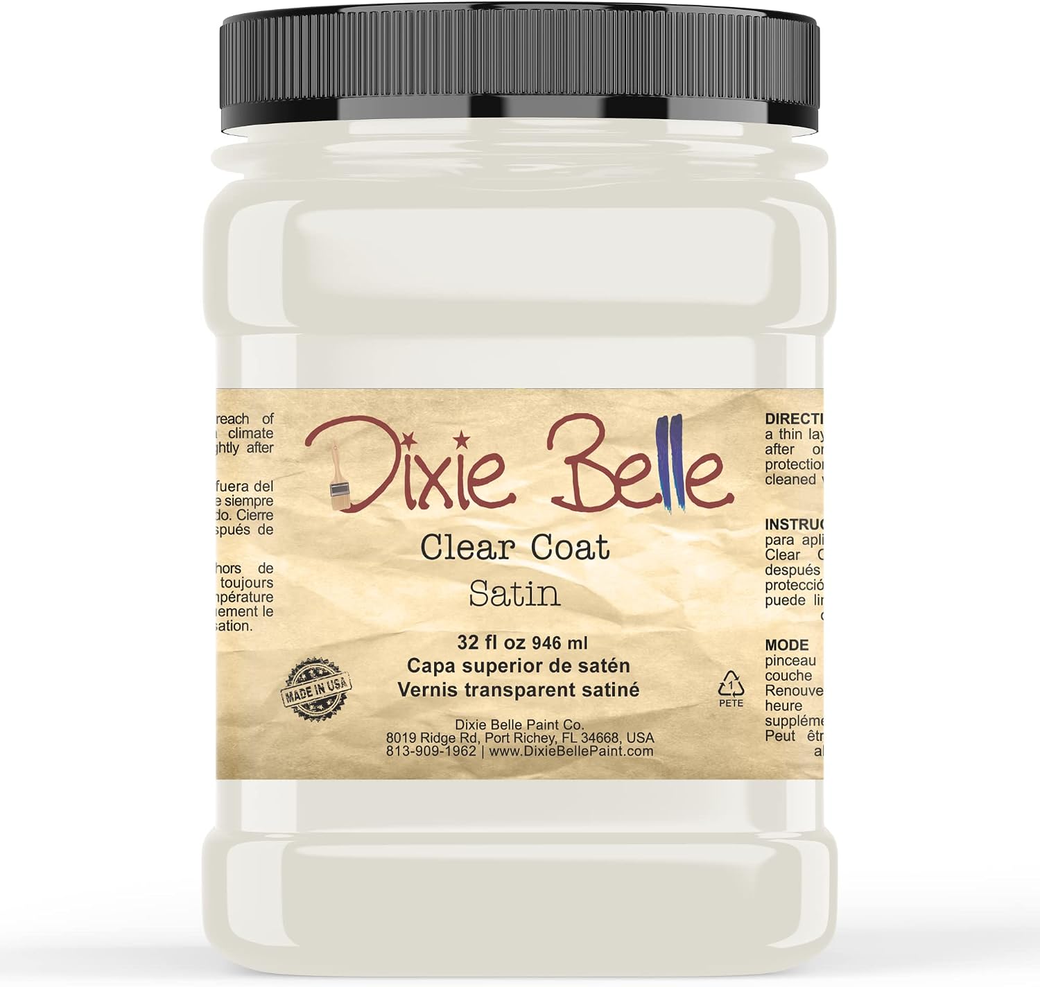 Dixie Belle Paint Company - Clear Coat Satin (32oz) - Polyacrylic Topcoat