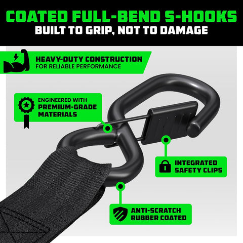 Rhino USA Ratchet Straps Tie Downs (4-Pack) - 1in x 15ft with S Hooks