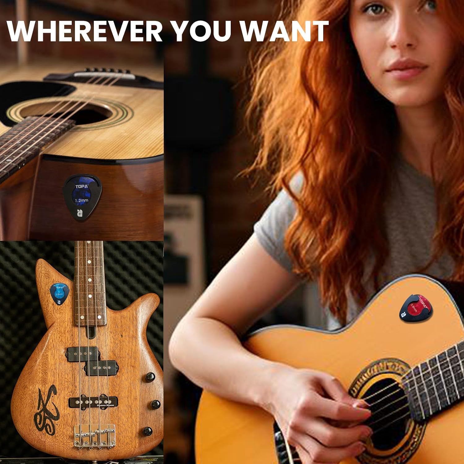 ROTOPATA 4 Pack Spring Loaded Guitar Pick Holder for Acoustic Electric Bass