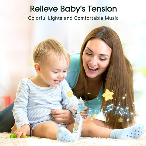 Baby Nasal Aspirator, Rechargeable Nose Sucker with 3 Silicone Tips, Adjustable Suction, Waterproof, Blue