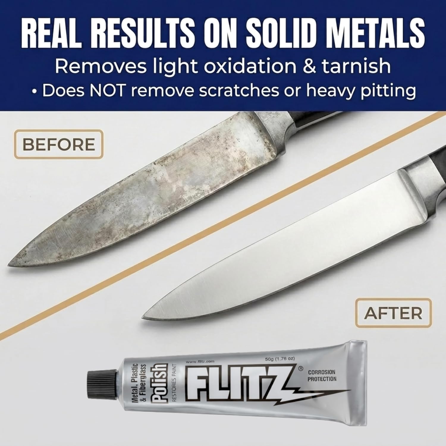 Flitz Metal Polish Paste - 5.29oz USA-Made Polish for Solid Chrome, Stainless Steel, & Aluminum - Non-Abrasive for Light Oxidation - Requires Manual Buffing - Not for Plated/Coated Surfaces (1 Pack)