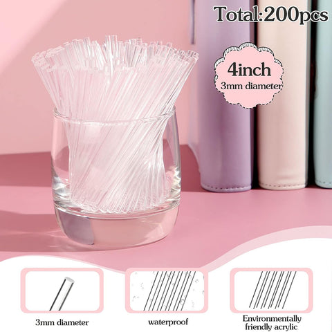 Zopeal 200 Pcs Acrylic Lollipop Stick Cake Pop Rod, 4 x 0.12 Inches, Clear