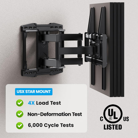 USX STAR UL Listed Full Motion TV Wall Mount Bracket for Most 37-86 inch TVs, Swivel Tilt Extension Level TV Mount, Max VESA 600x400mm, Holds up to 132lbs & 16" Wood Studs with Hole Drilling Template