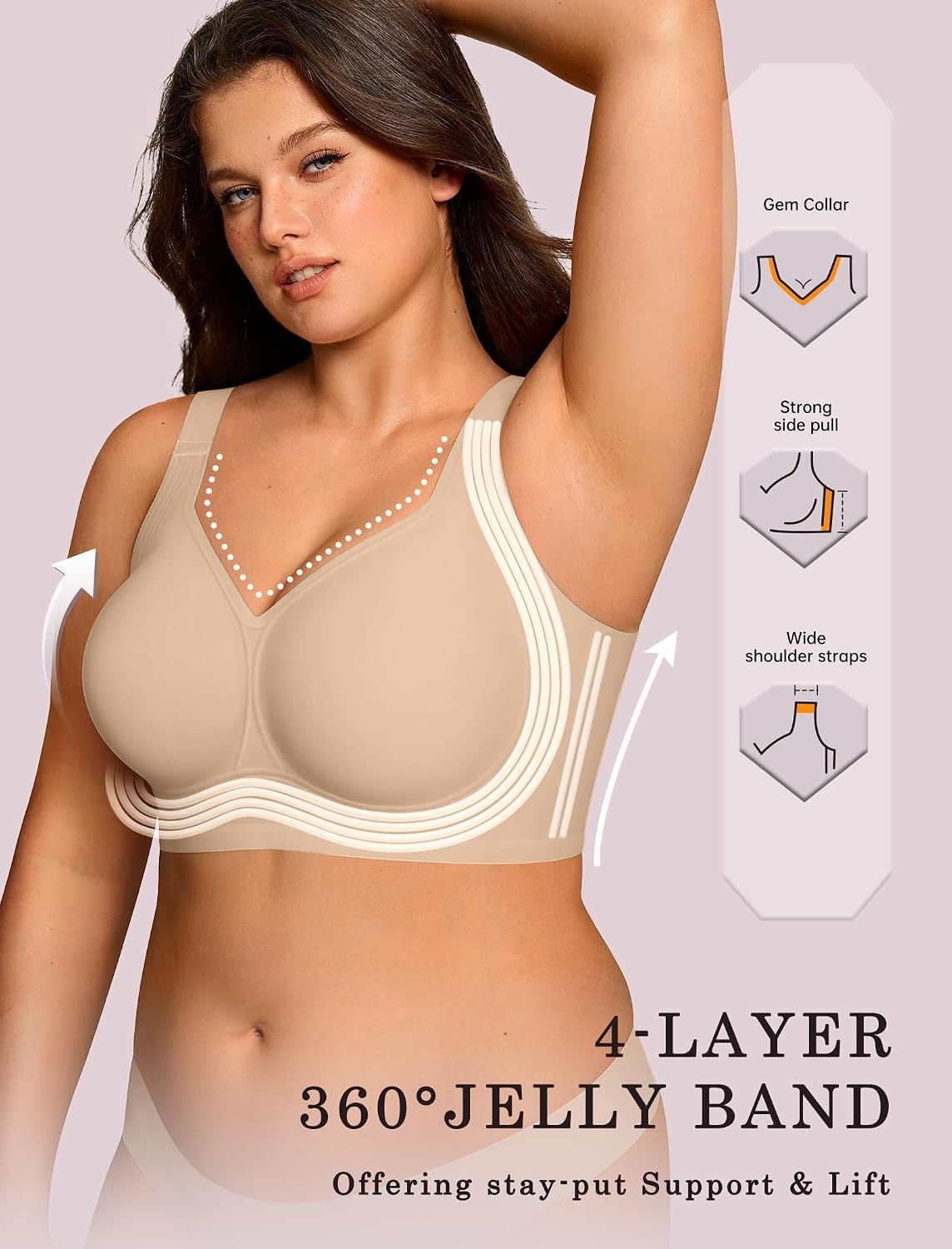 OEAK Womens Wireless Jelly Bras Plus Size Support Push Up Comfortable Bra