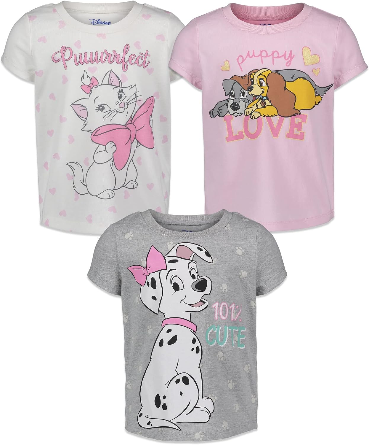 Disney Classics Girls' 3-Pack Glitter T-Shirts for Baby & Kids