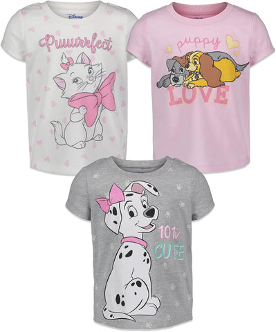 Disney Classics Girls' 3-Pack Glitter T-Shirts for Baby & Kids