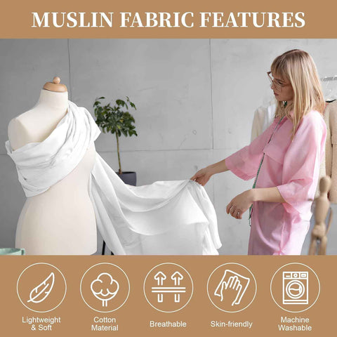 100% Cotton Muslin Fabric, 59 Inch X 2 Yards White Fabric by The Yard