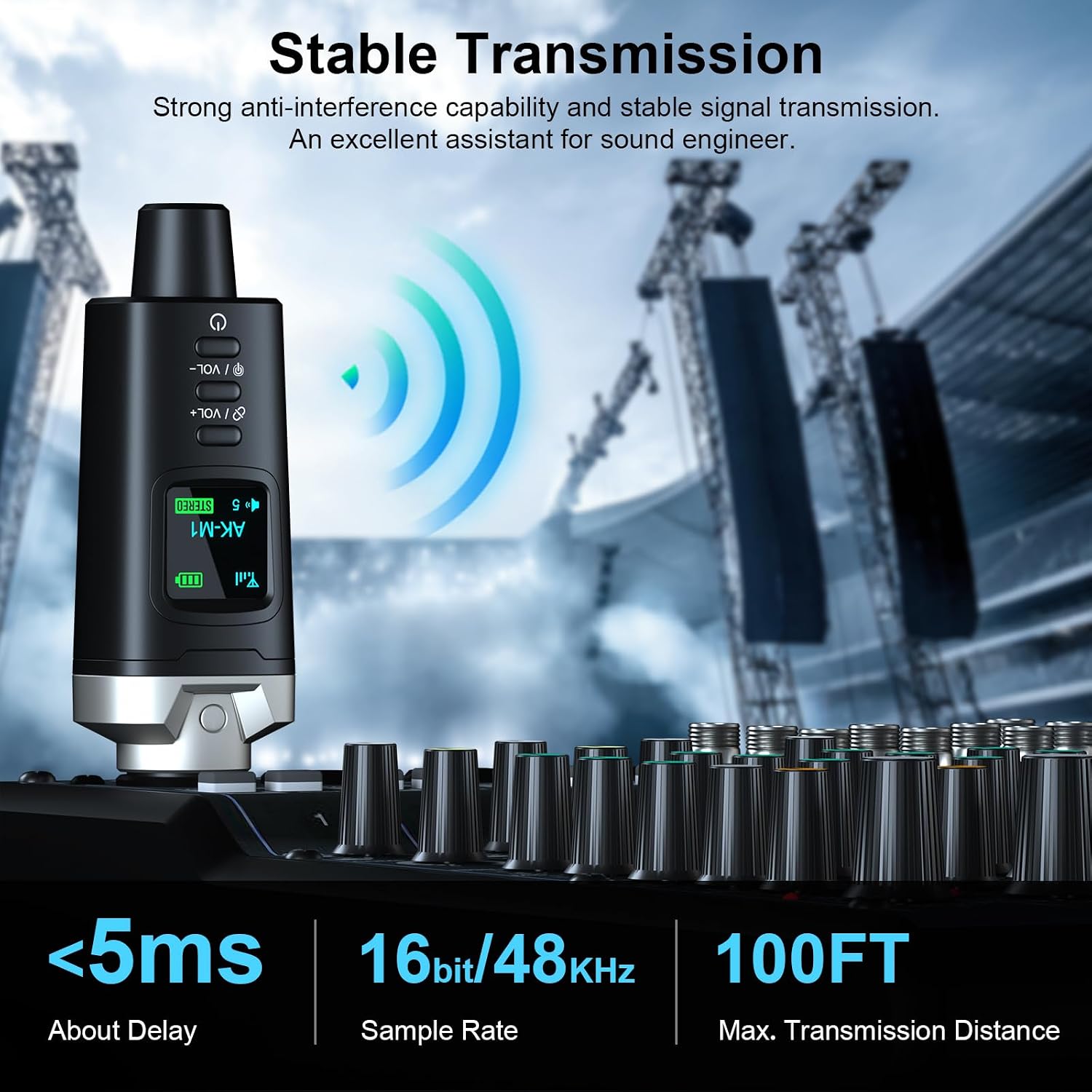Aokeo AK-M1 XLR Bluetooth Receiver-High-Fidelity Wireless Audio Adapter,100ft Stable Connection,Stereo for Speakers,Mixers,DJ Equipment,Weddings,Parties