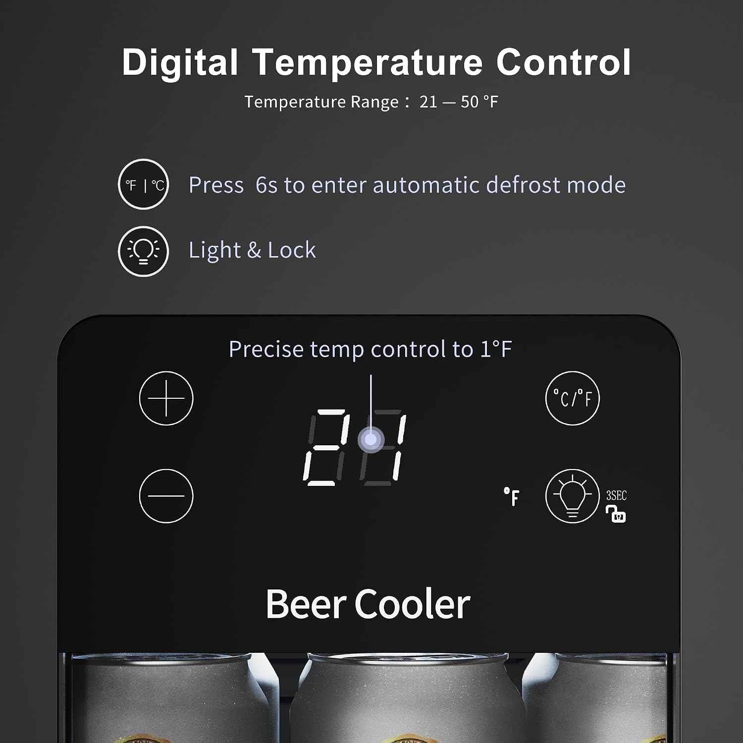 -21°F Ultra-Cold Beer Fridge, 1°F Precise Temp Control, Glass Door Beverage Cooler with Blue LED, Quiet Mini Fridge for Home Bar, Game Days, Mexico Soccer Fans & Party Nights