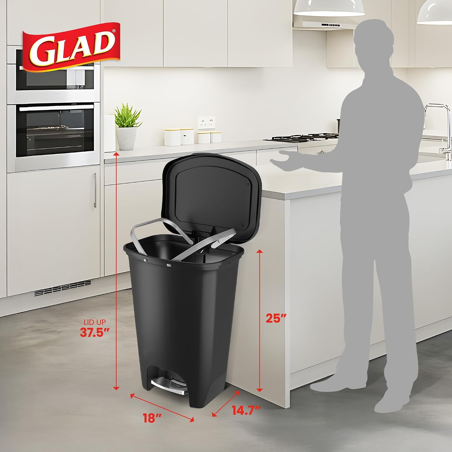 Glad Premium Trash Can with Clorox Odor Protection, 13 Gallon, Black