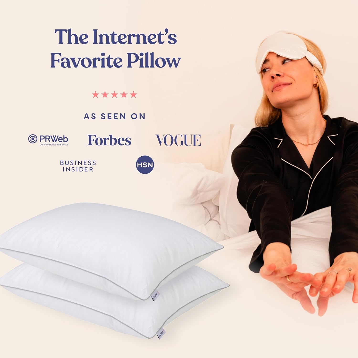 FluffCo Down Alternative Bed Pillows - Standard/Queen Size, Soft (2 Pack)