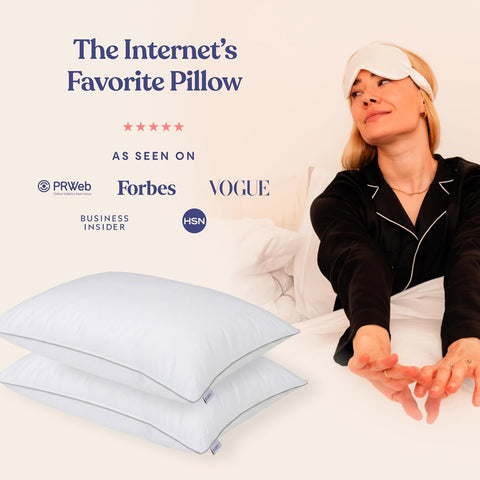 FluffCo Down Alternative Bed Pillows - Standard/Queen Size, Soft (2 Pack)