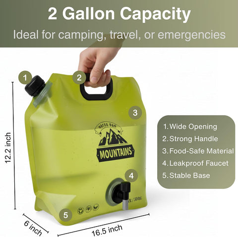 Camping Water Container 2 Gallon Collapsible Water Jug with Spout - Reusable Plastic Flasks, Foldable Empty Gallon Jug for Water Storage, Water Bag for Outdoor Hiking Emergency Prep (2 Pack)