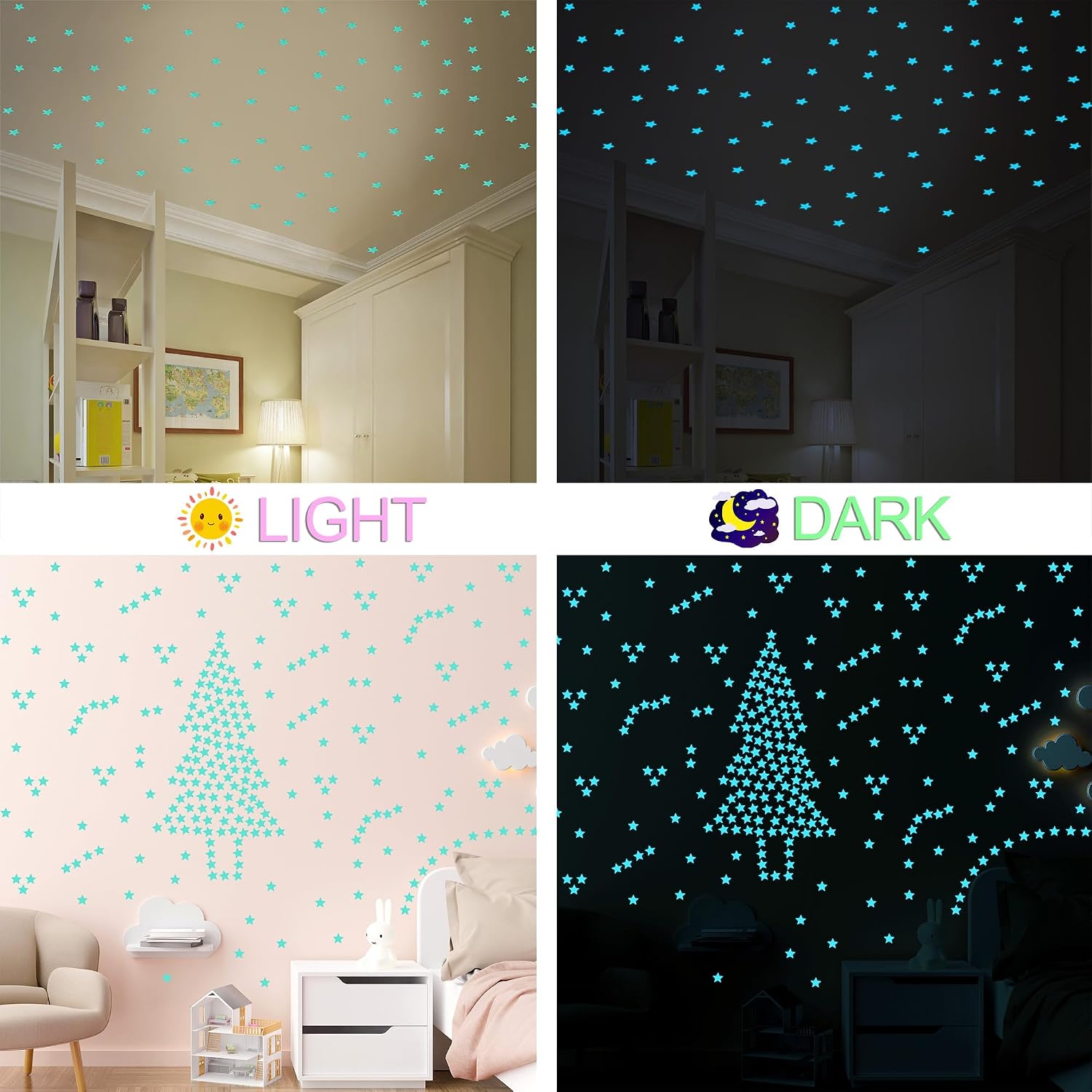 AM AMAONM 100pcs Glow in The Dark Luminous Stars Fluorescent Noctilucent Plastic Wall Stickers Murals Decals for Home Art Decor Nursery Ceiling Wall Decorate Kids Babys Bedroom Room Blue
