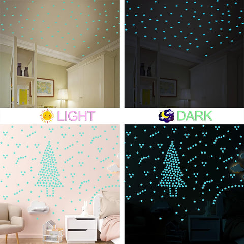 AM AMAONM 100pcs Glow in The Dark Luminous Stars Fluorescent Noctilucent Plastic Wall Stickers Murals Decals for Home Art Decor Nursery Ceiling Wall Decorate Kids Babys Bedroom Room Blue