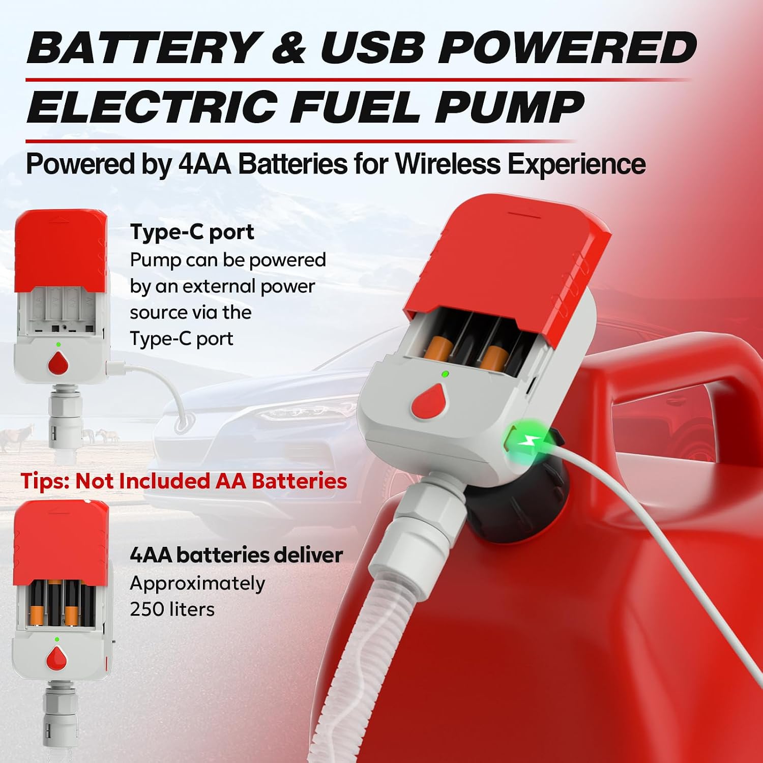 Keimi Electric Fuel Transfer Pump, Auto-Stop & Hand Trigger Nozzle, 3.8 GPM