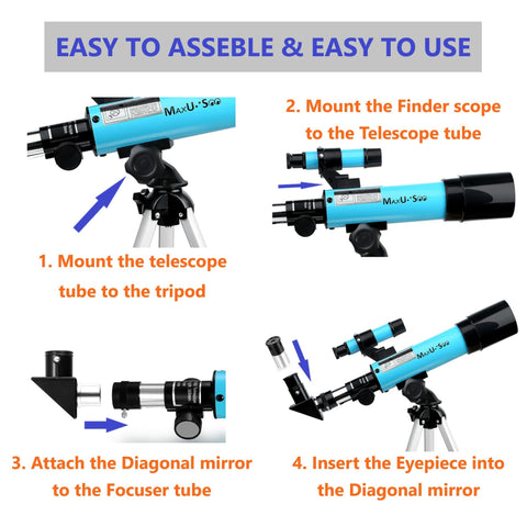 MaxUSee Telescope F360X50mm for Astronomy Beginners, Refractor Telescope with Tabletop Tripod & Finder Scope, Travel Telescope includes 3 Magnification Eyepieces and Moon Mirror