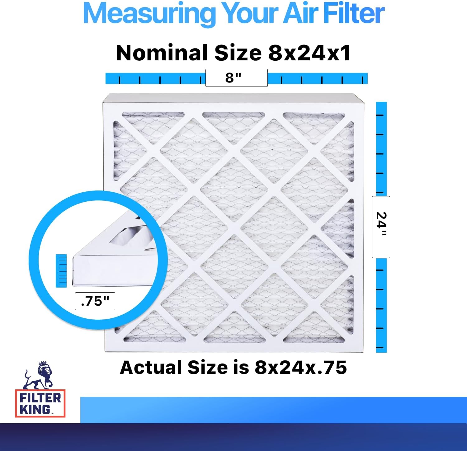 Filter King 8x24x1 Air Filter MERV 8, AC Furnace Filters (6-Pack)