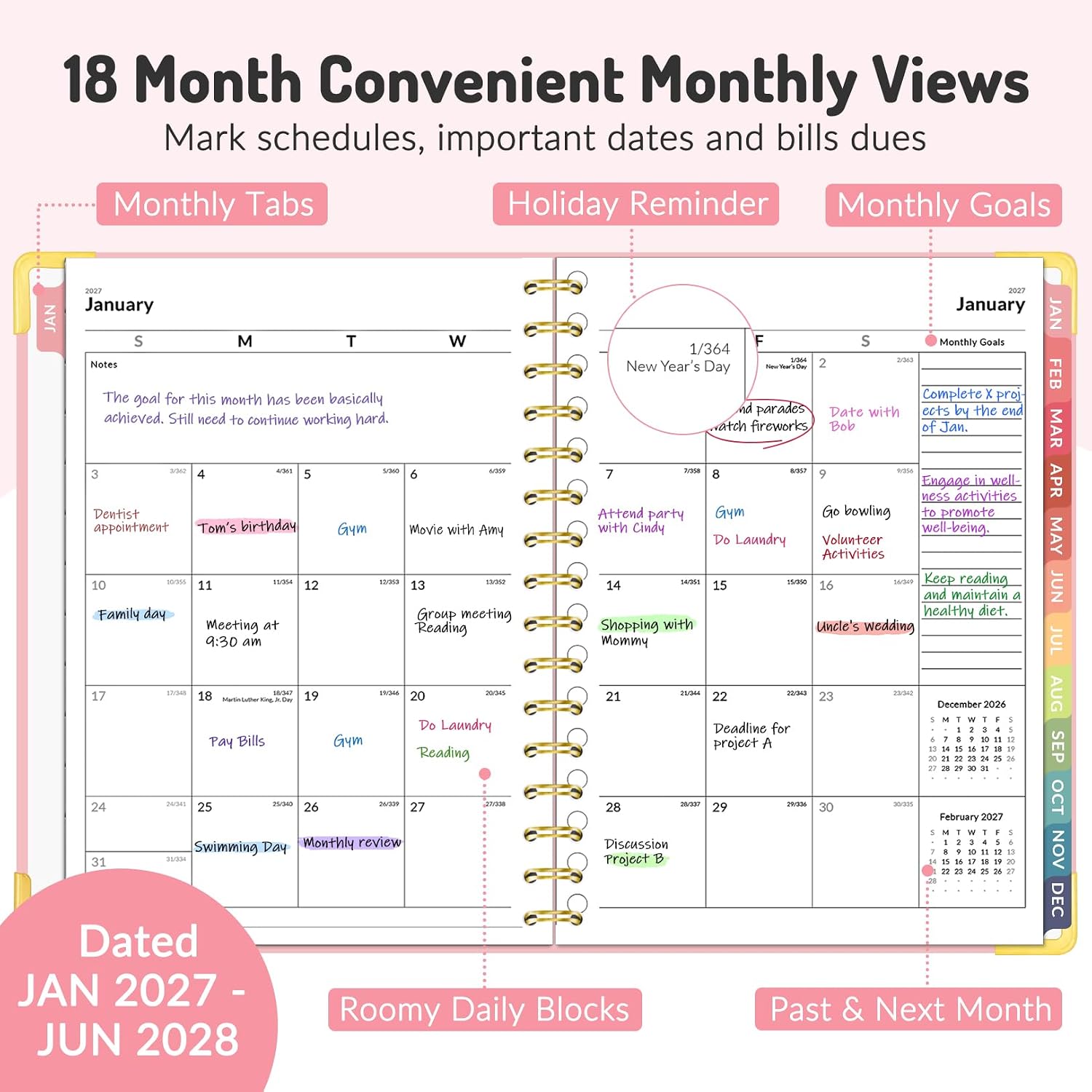 Forvencer Planner 2027-2028, 18 Month Calendar Planner, Jan 2027-June 2028