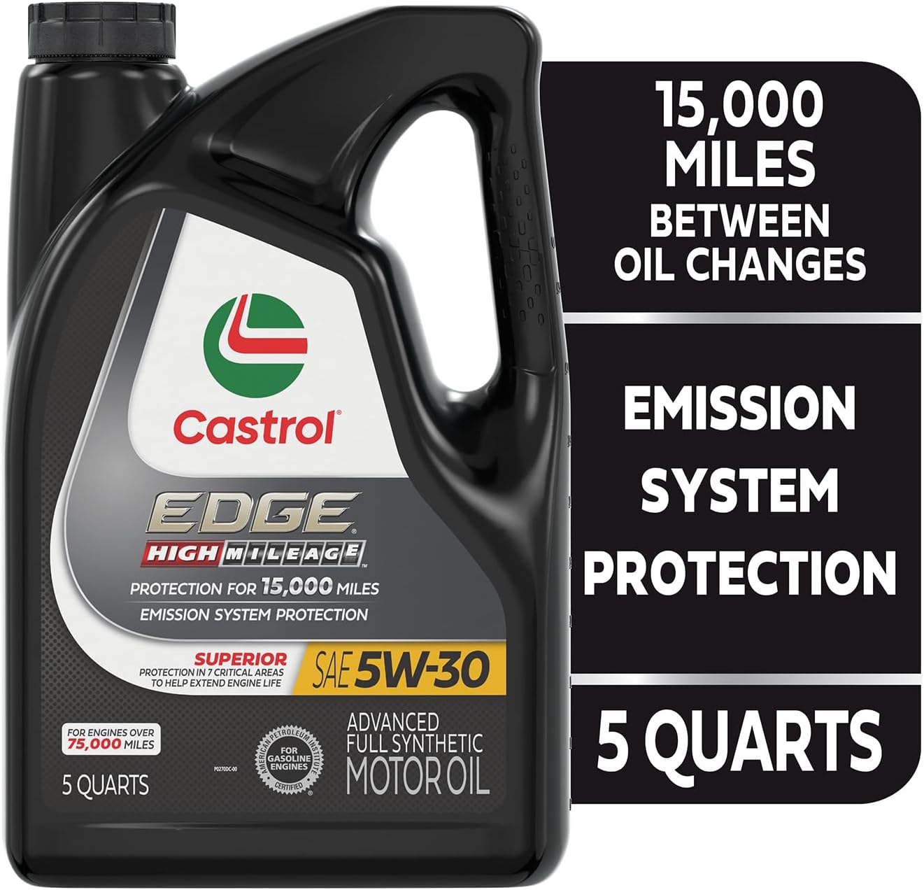Castrol EDGE High Mileage 5W-30 Advanced Full Synthetic Motor Oil, 5 Quarts