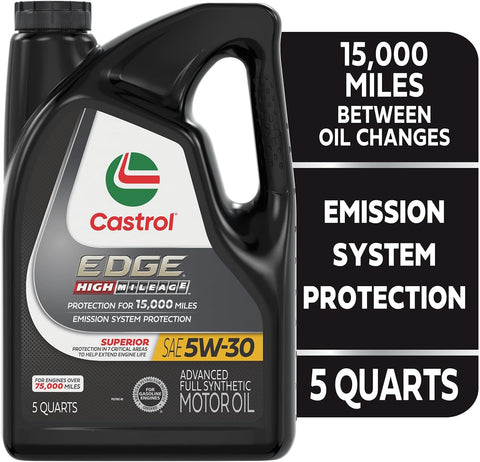 Castrol EDGE High Mileage 5W-30 Advanced Full Synthetic Motor Oil, 5 Quarts
