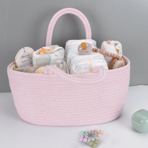 XUANGUO Pink Cotton Rope Baby Diaper Caddy Organizer Basket for Girls