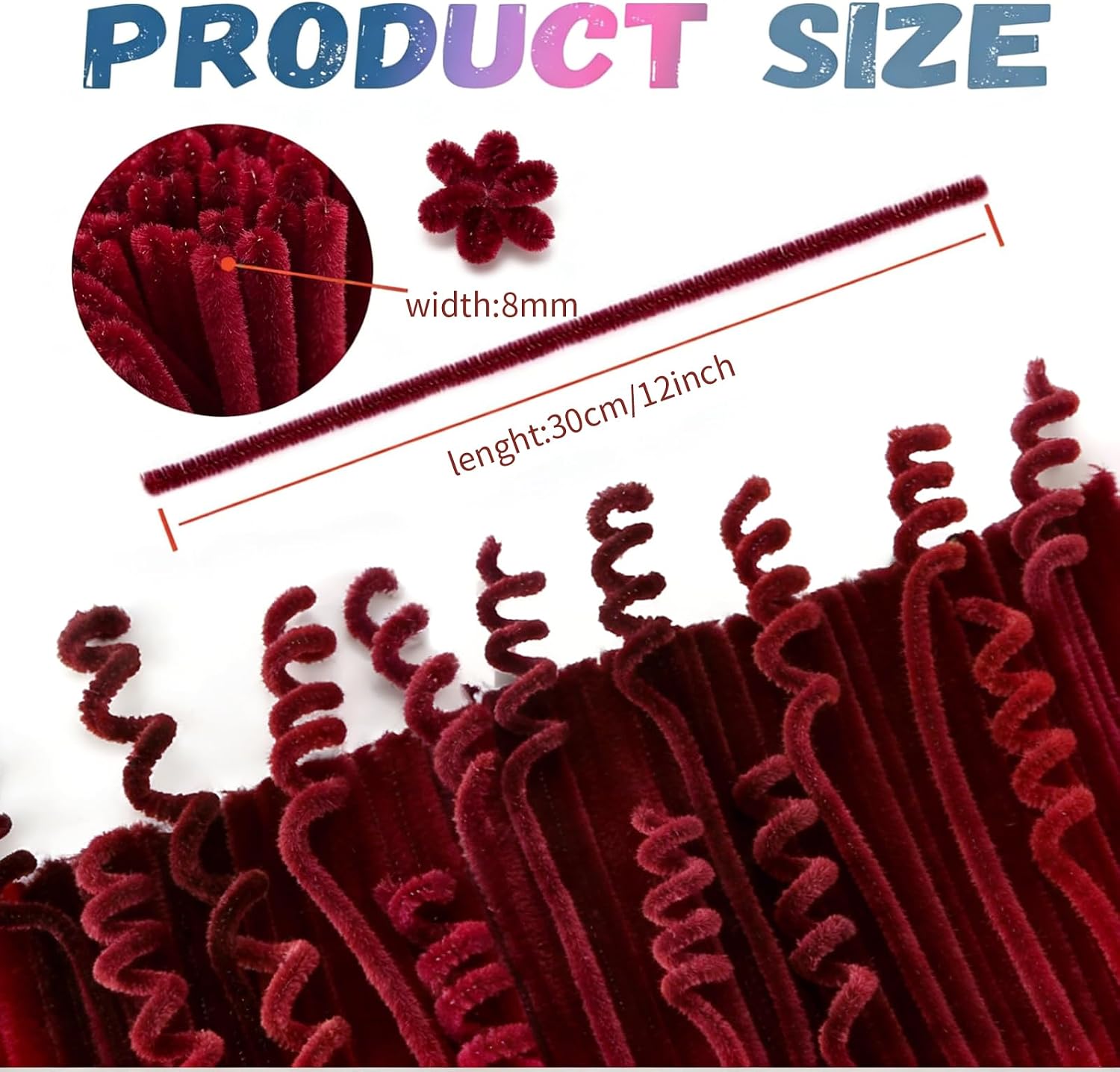 Pipe Cleaners,200Pcs Wine Red Pipe Cleaner Flower Kit,Chenille Stems for DIY Bouquet Festivals Room Decor,Valentine's Day Craft Supplies,Christmas Ornaments,Halloween Fall Decorations for Home Crafts