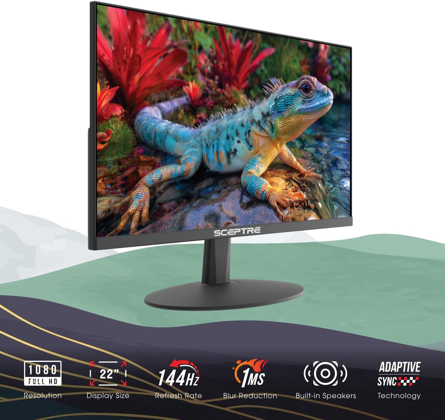 Sceptre New 22-Inch Gaming Monitor, FHD 1080p, Up to 144Hz, HDMI, DisplayPort, Built-in Speakers, Machine Black (E225W-FW144 Series, 2026)