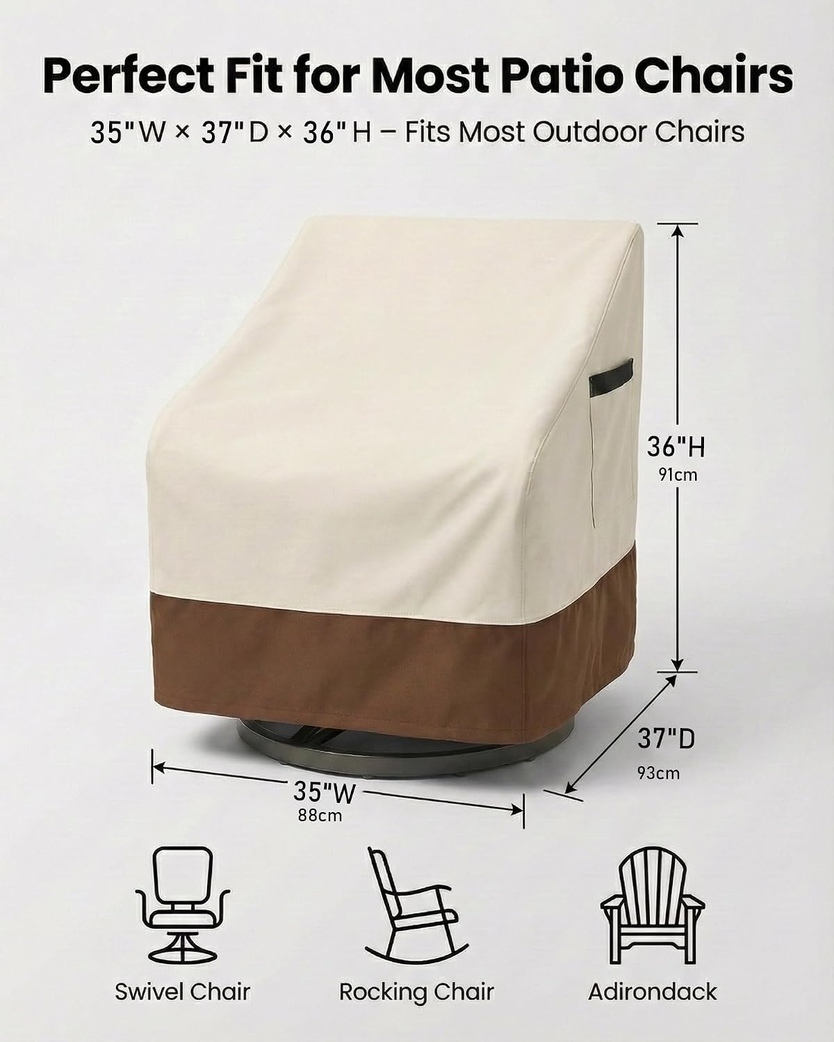 Outdoor Patio Chair Covers, Heavy Duty Waterproof 600D Oxford Furniture Protection, 35x37x36 Inches, 2-Pack, Beige and Brown