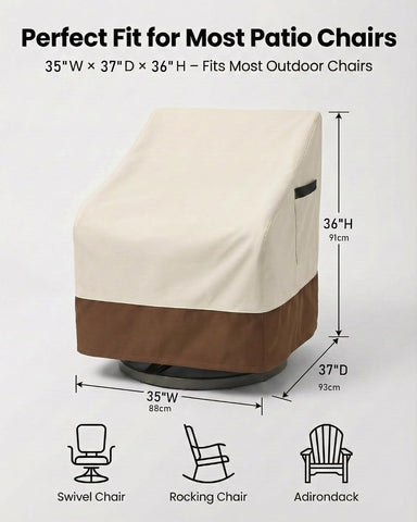 Outdoor Patio Chair Covers, Heavy Duty Waterproof 600D Oxford Furniture Protection, 35x37x36 Inches, 2-Pack, Beige and Brown