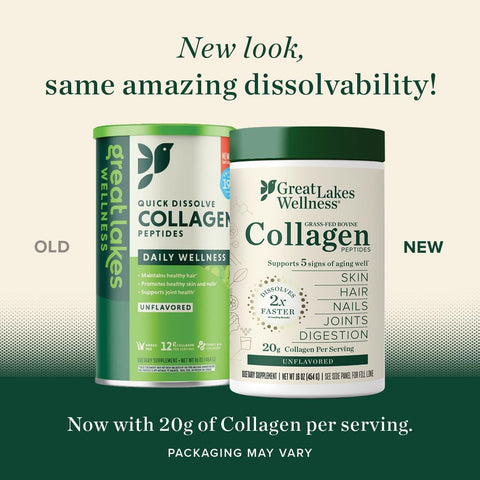 Great Lakes Wellness Collagen Peptides Powder for Skin, Hair, Nails, Joints & Digestion - Unflavored - Quick Dissolve Hydrolyzed, Non-GMO, Keto, Kosher - 16 oz - 2 Pack