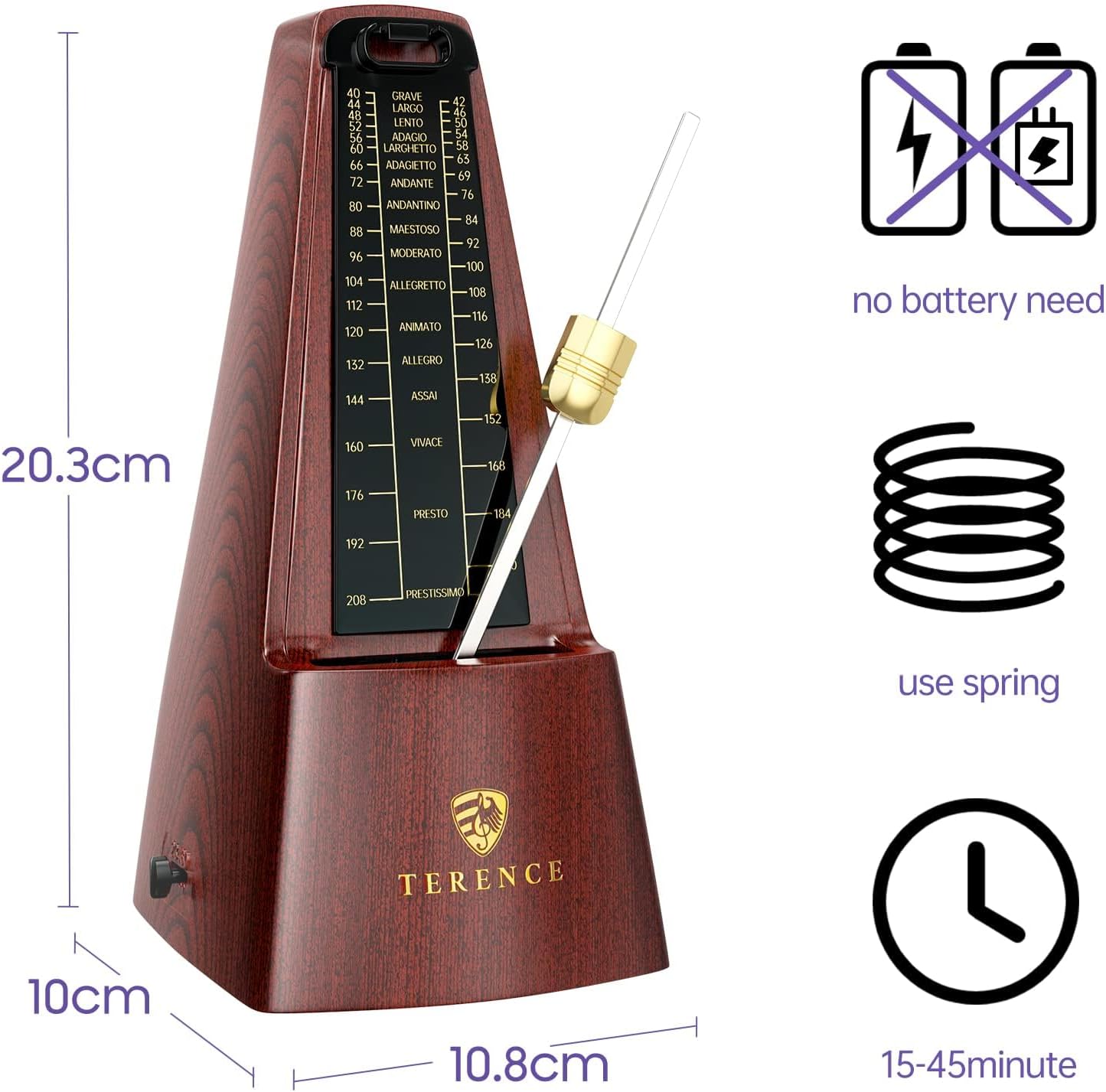 Mechanical Metronomes for Piano Guitar Violin Bass Drum and Other Musical Instruments Loud Sound and High Precision Track Beat and Tempo for Beginners (Wood Grain)