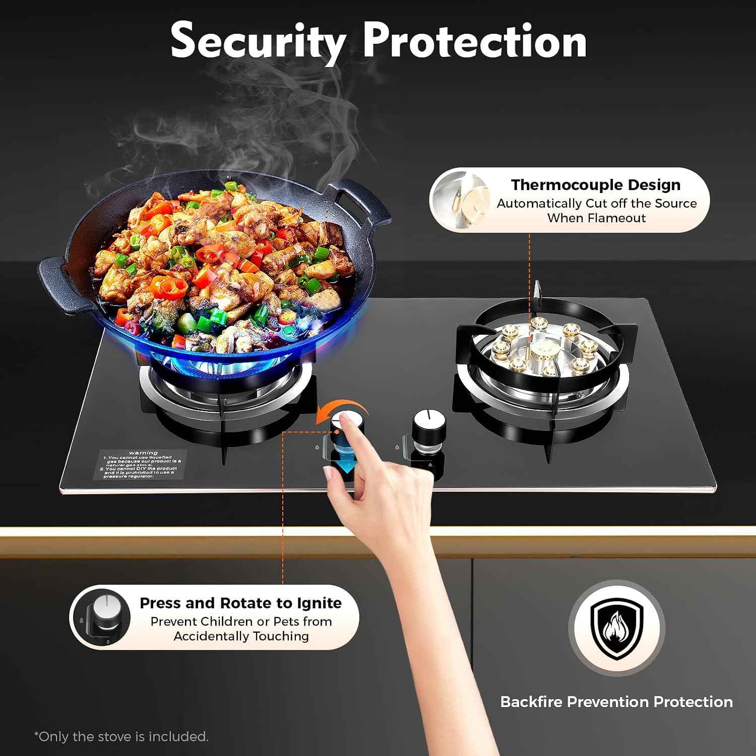 2 Burner Natural Gas Cooktop, Bulit-in Gas Cooktop, Stainless Steel 16 inch NG/LPG Convertible, Drop-in 2 Burner Gas Stove with Thermocouple Protection