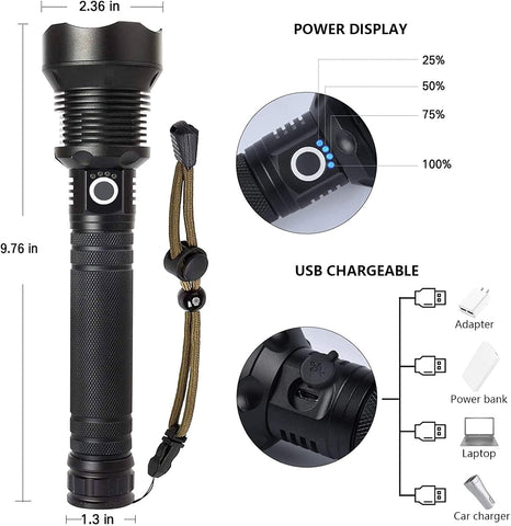 Lylting Rechargeable LED Flashlights High Lumens, 99,000 Lumens Super Bright Flashlight with 5 Modes & Waterproof, Powerful Handheld Flashlight for Camping Emergencies