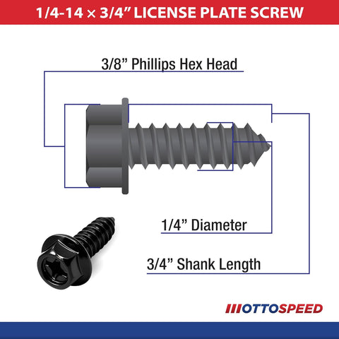 OttoSpeed Rustproof License Plate Screws (4-Pack, Black-Phillips)