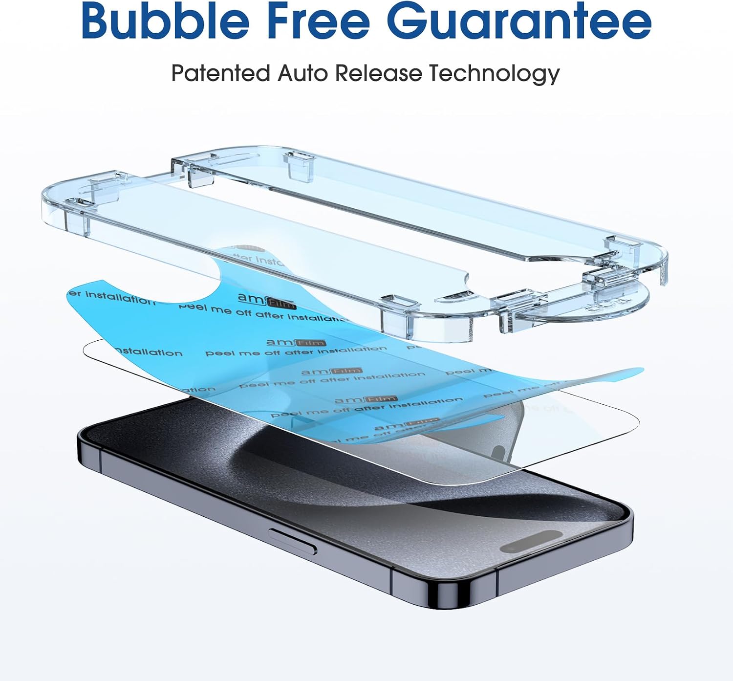 amFilm OneTouch for iPhone 15 Screen Protector 6.1'' Tempered Glass