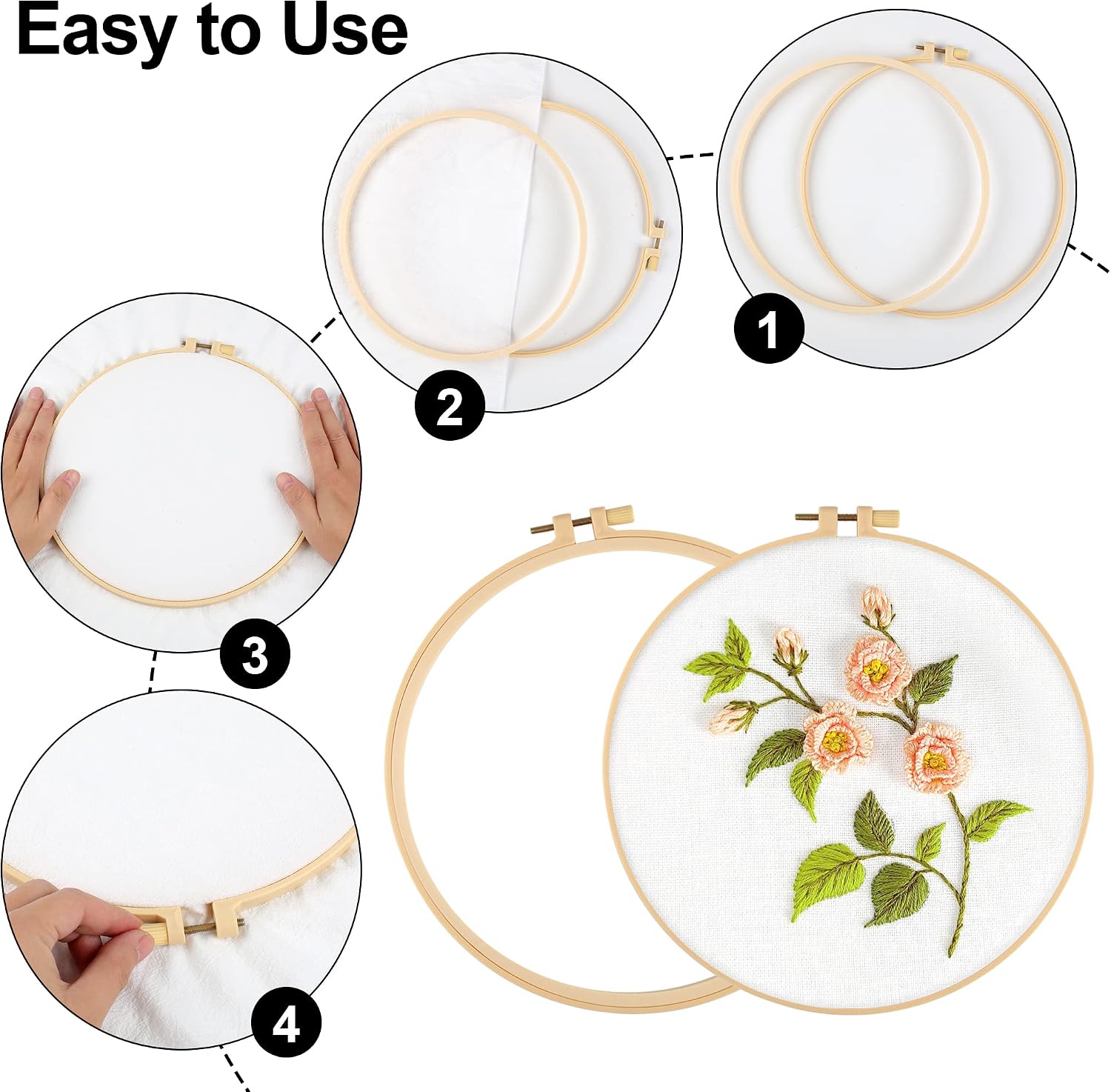 6 Pcs Embroidery Hoop, Round Plastic Cross Stitch Hoop with 16 Needles (3.6In to 10.7 in), Small Embroidery Hoop, Cross Stitch Hoops and Frames, Suitable for Embroidery, Craft Sewing