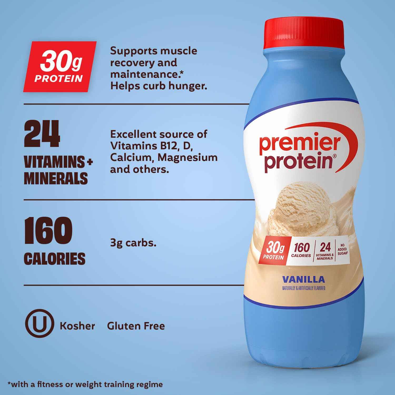 Premier Protein 30g High Protein Shake, Vanilla, 12 Pack