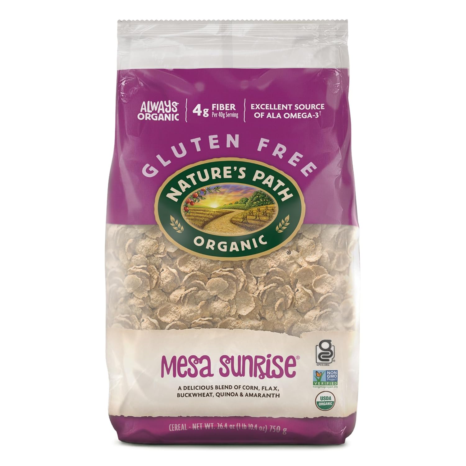 Nature's Path Organic Mesa Sunrise Cereal, 26.4 oz (Pack of 6), Flax Seeds, Quinoa, Amaranth, Gluten Free, Earth Friendly Packaging