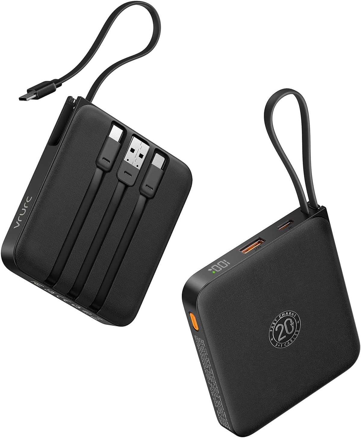 VRURC Portable Charger with Built-in Cables, 10000mAh 22.5W Fast Charging