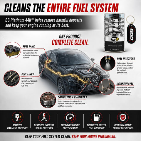 BG Platinum 44K Fuel System Cleaner – 4 Pack 11 oz Cans – Fuel Injector Cleaner & Power Enhancer, Cleans Injectors, Intake Valves & Combustion Chambers, Restores MPG (PN 208)